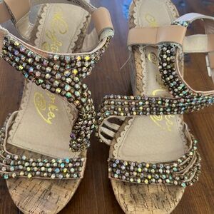 Naughty Monkey Tan and Gold Wedges